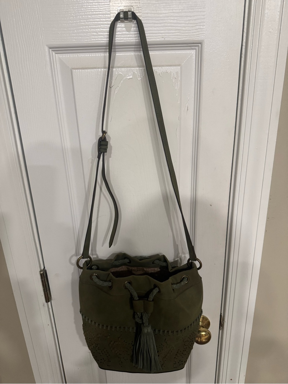 Olive Green Elle & Jae Drawstring Bucket Bag